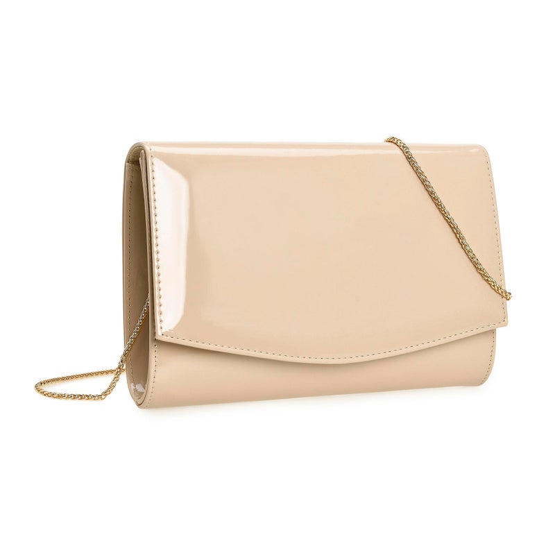 CHARMING TAILOR Patent Leather Flap Clutch for Women Classic Elegant Evening Bag Chic Dress Purse (Nude) - Image 1